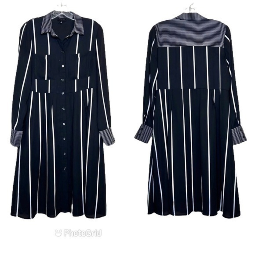 Who What Wear Black and White Long Sleeved Stripe Dress Size Small